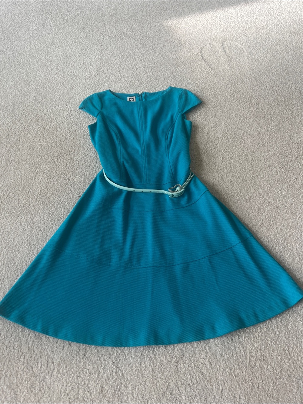 Anne Klein teal Fit and Flare Cap-Sleeve  Dress